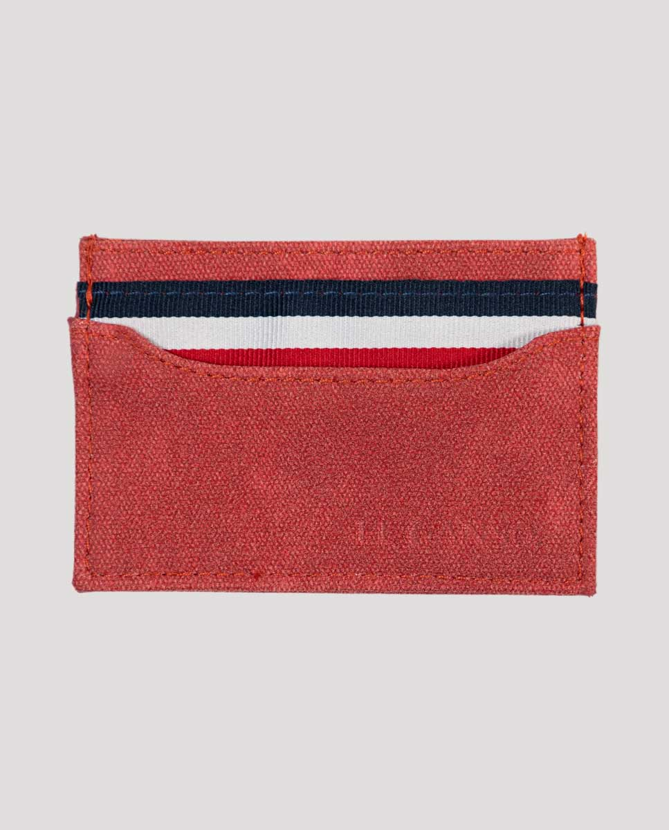 Small Red Washed Canvas Card Holder
