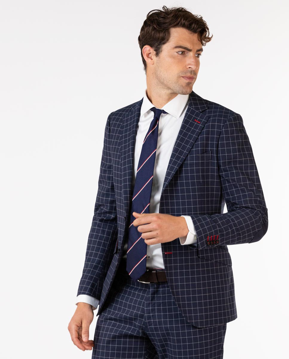 Blazer w Grey Checks & Navy Background
