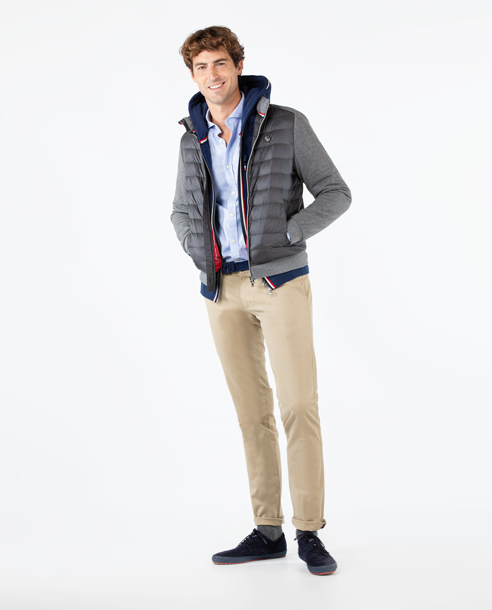 Charcoal Grey Puffer Jacket W Knitted Sleeves