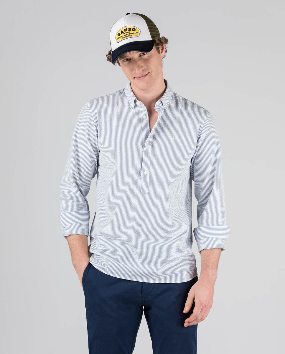 Popover Seersucker Stripes Shirt Blue