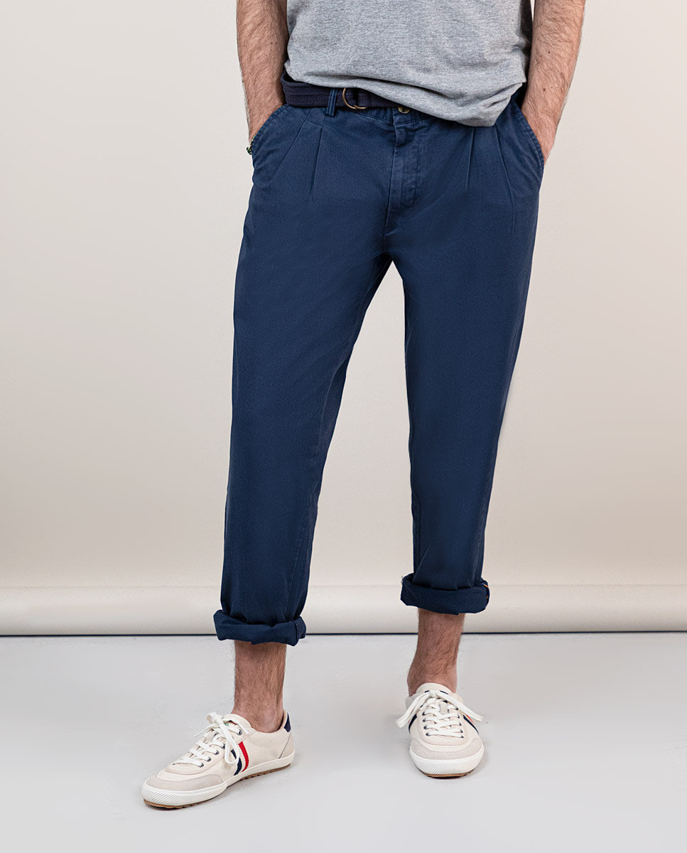 Darted Navy Chinos
