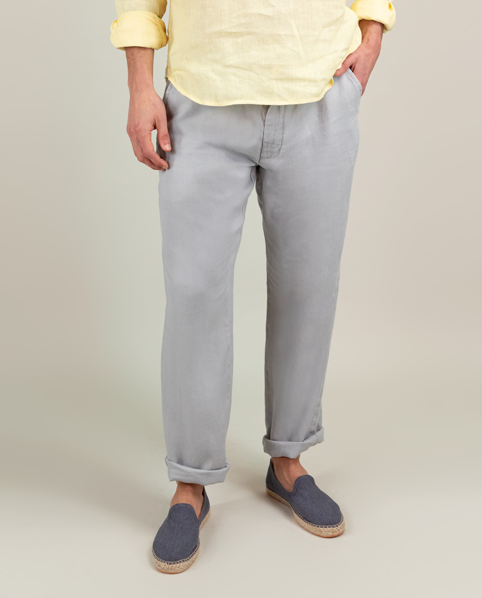 Pantalón Lino Garment Dyed Gris
