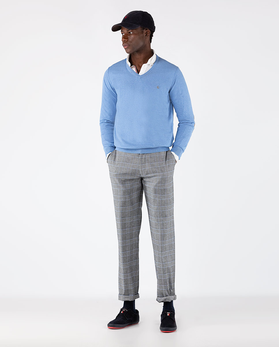 Pantalón Cuadro Gales Algodón Gris