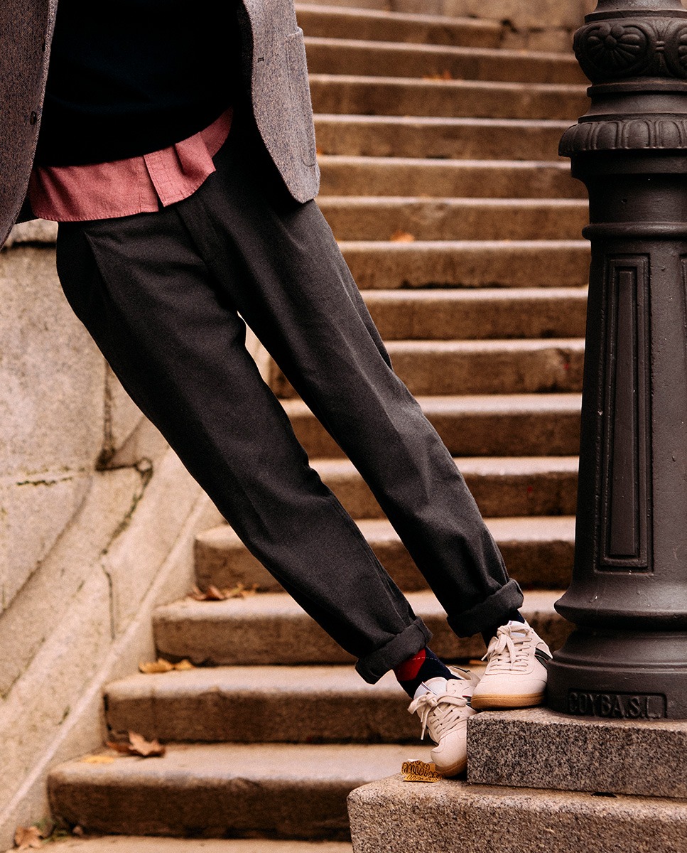 Darted Grey Flannel Trousers