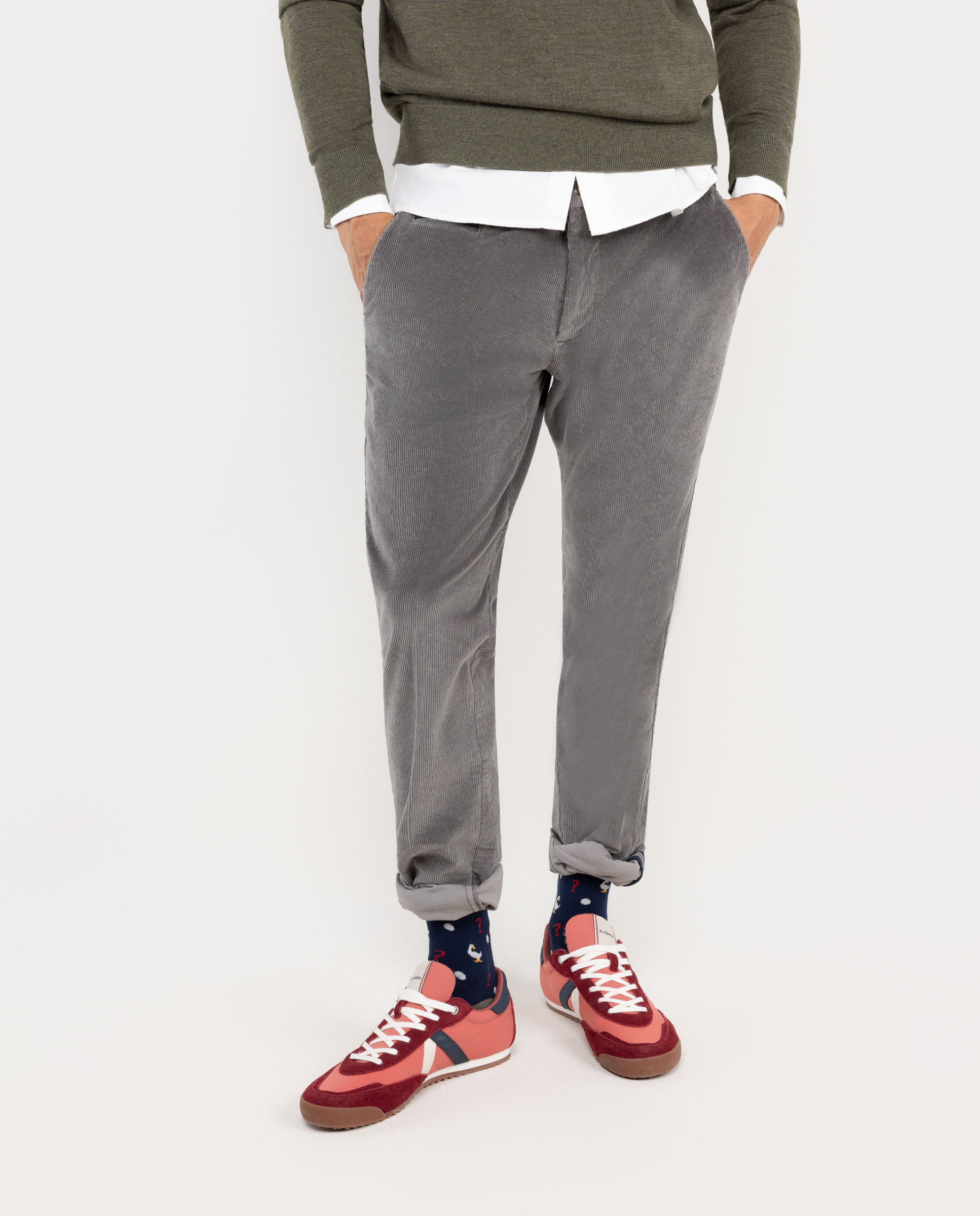 Grey Slim Fit Corduroy Winter Chinos