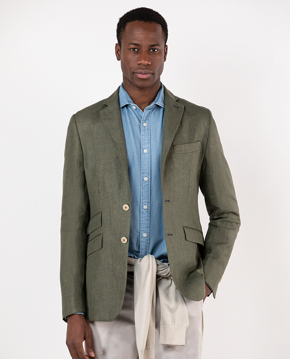 Plain Khaki Linen Blazer