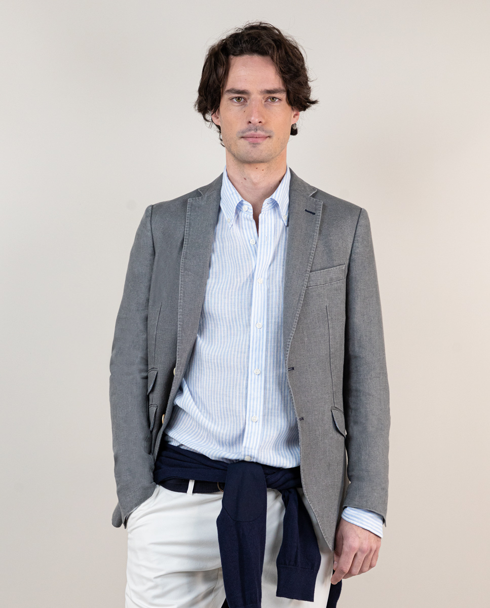 Americana Lino Lavado Gris