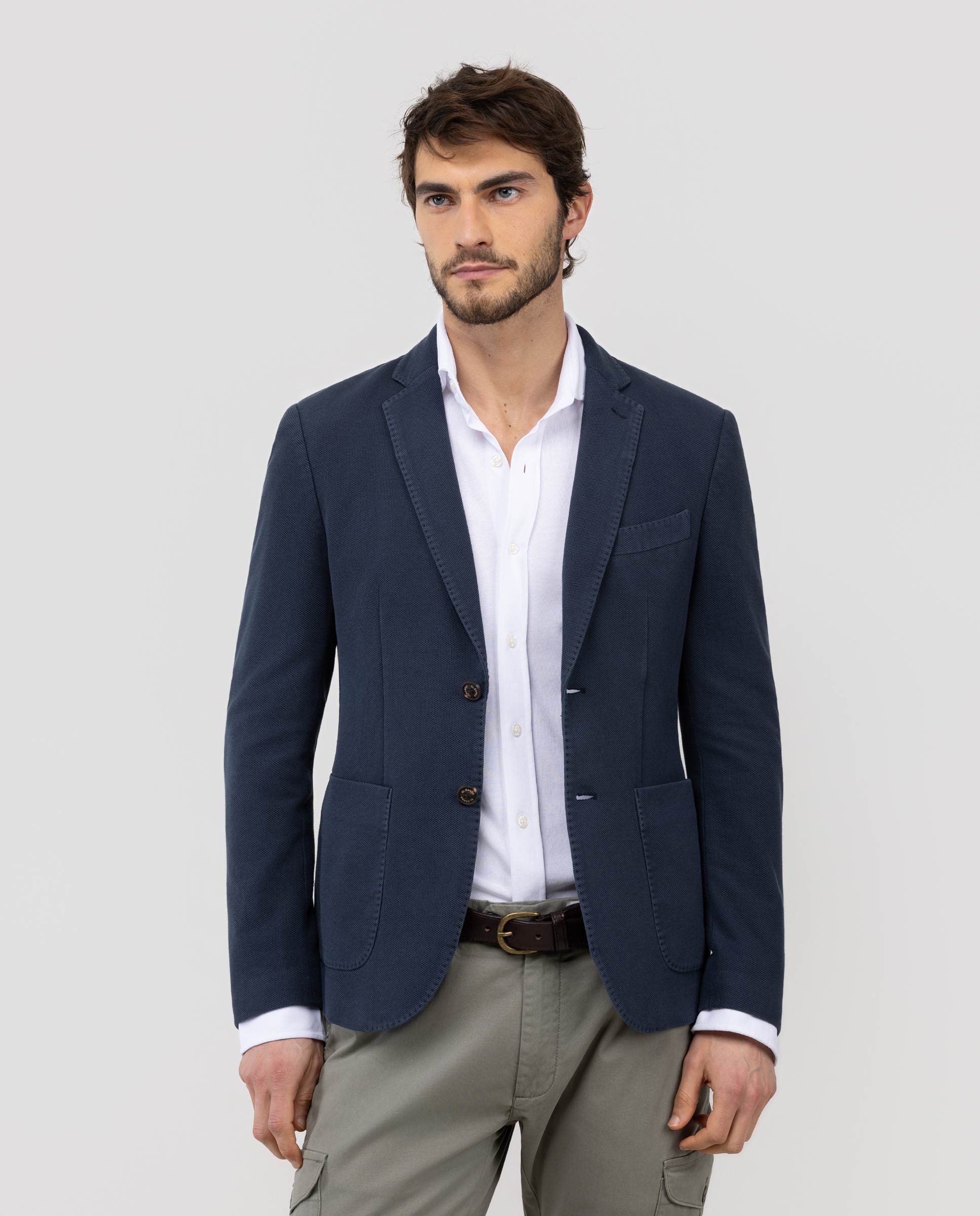 Piqué Knit Garment-Dyed Navy Blazer