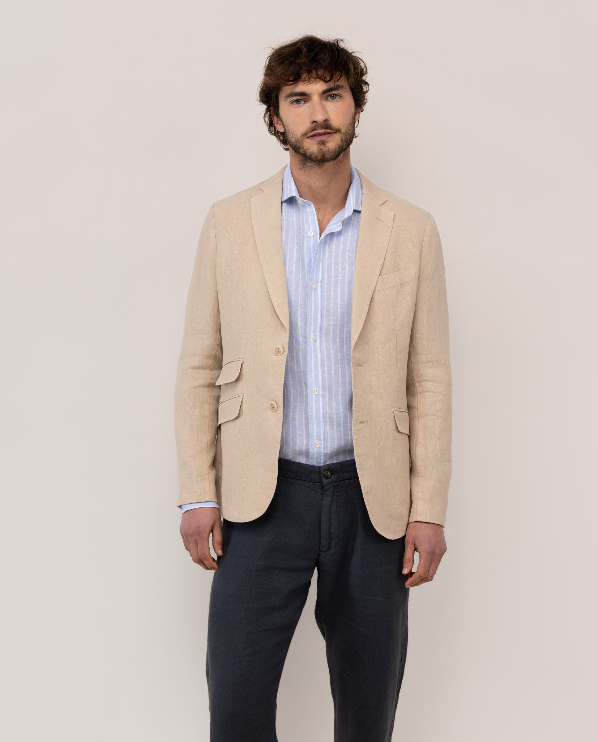 Garment Dyed Beige Linen Blazer
