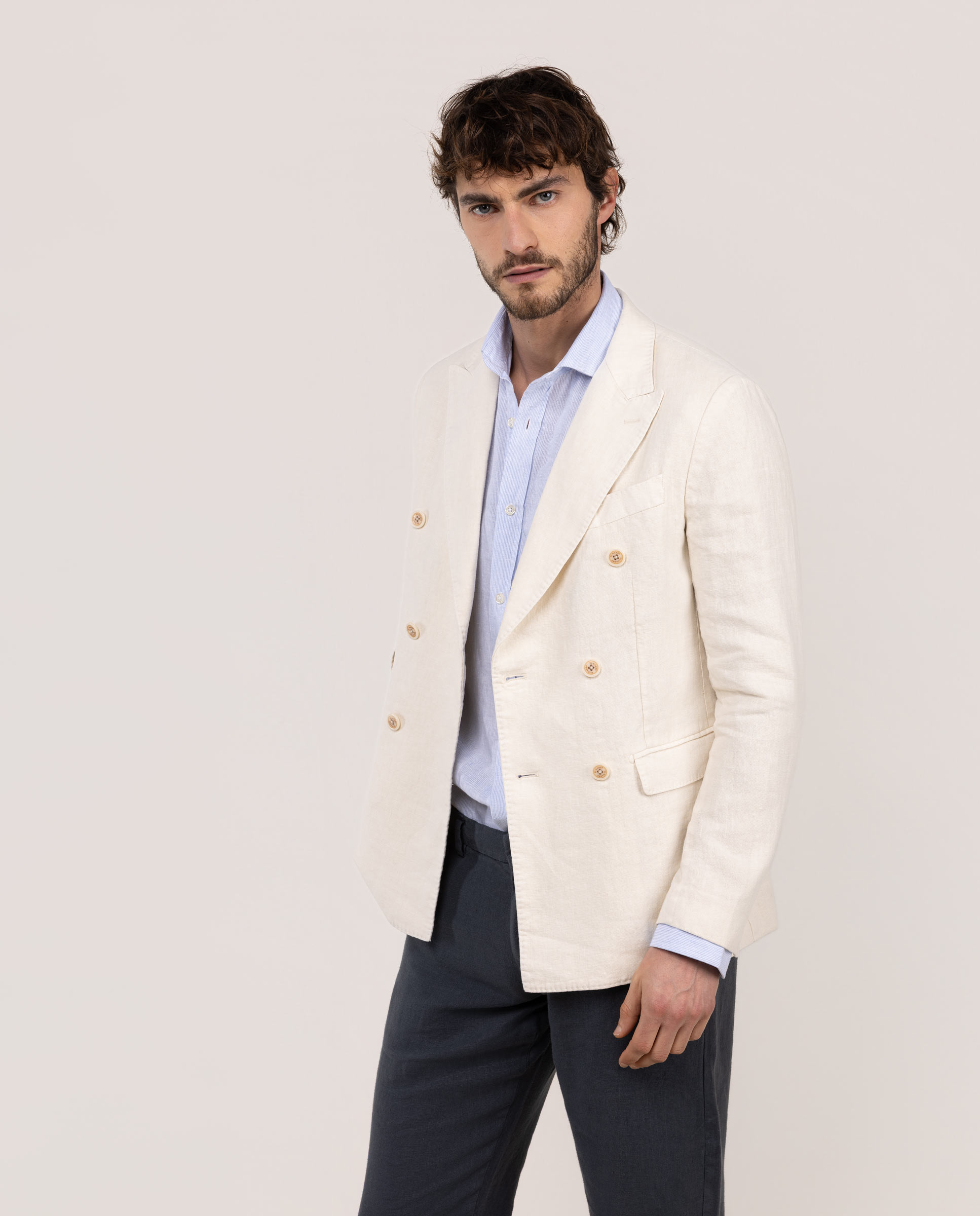Double-Breasted Blazer in Raw Linen