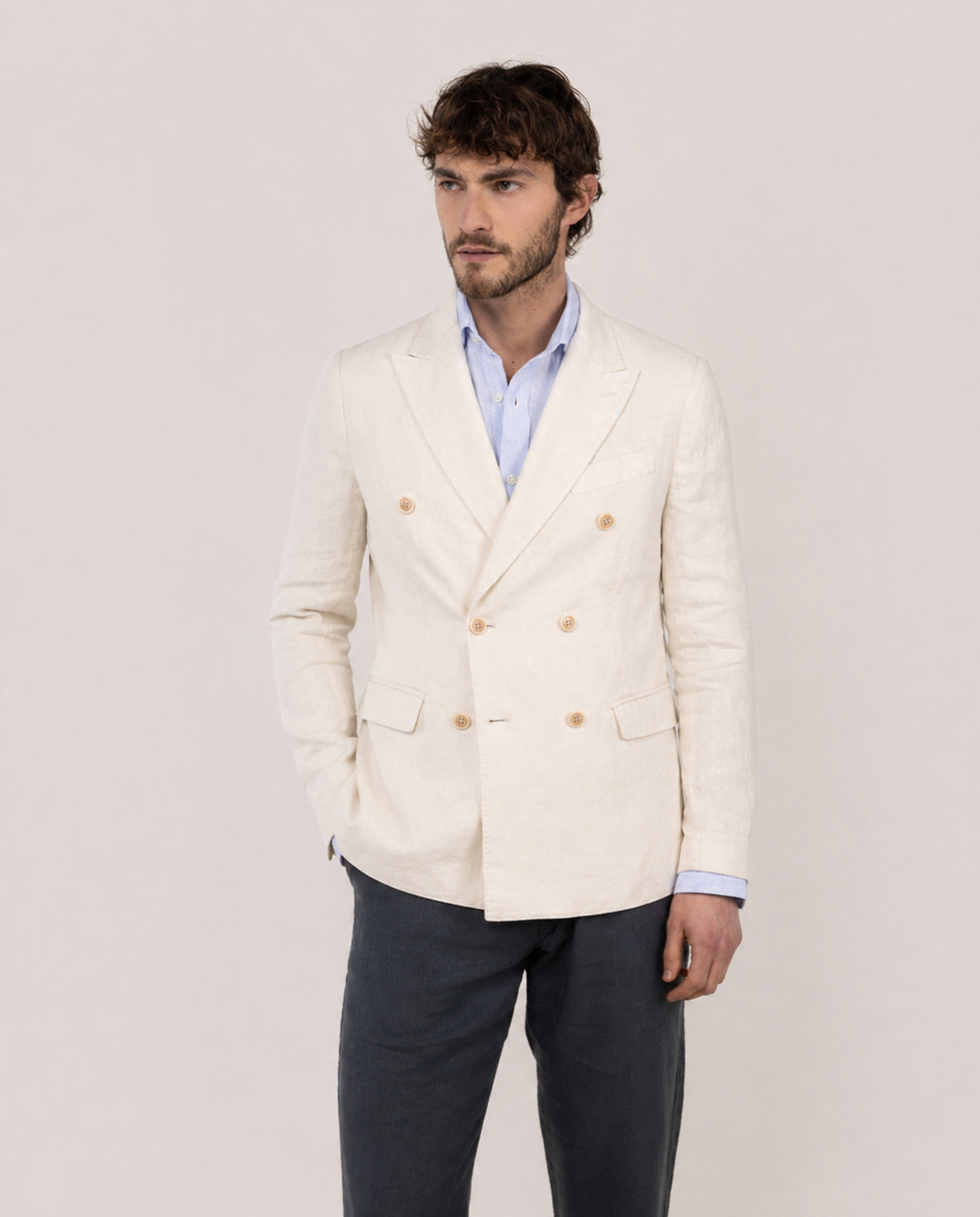 Double-Breasted Blazer in Raw Linen