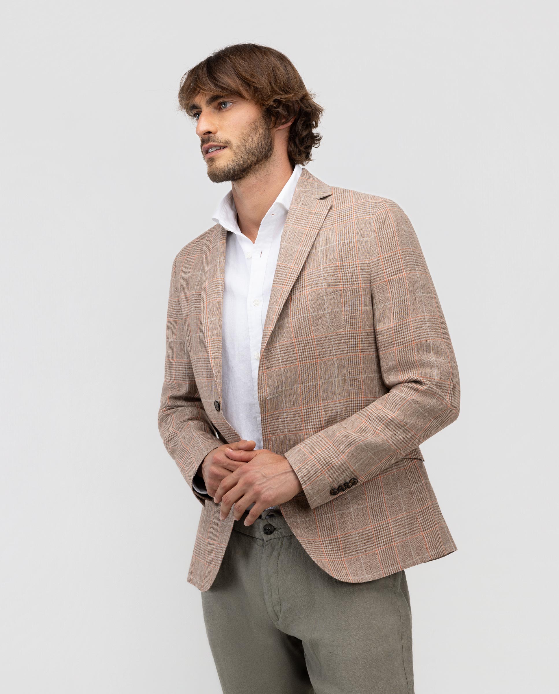 Americana Lino Cuadro Gales Beige