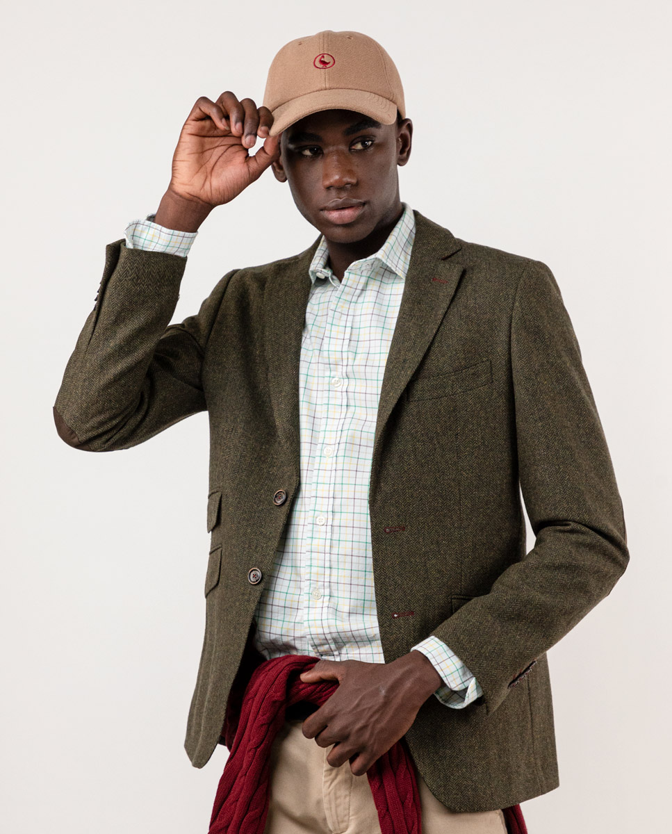 Green Herringbone Wool Blazer