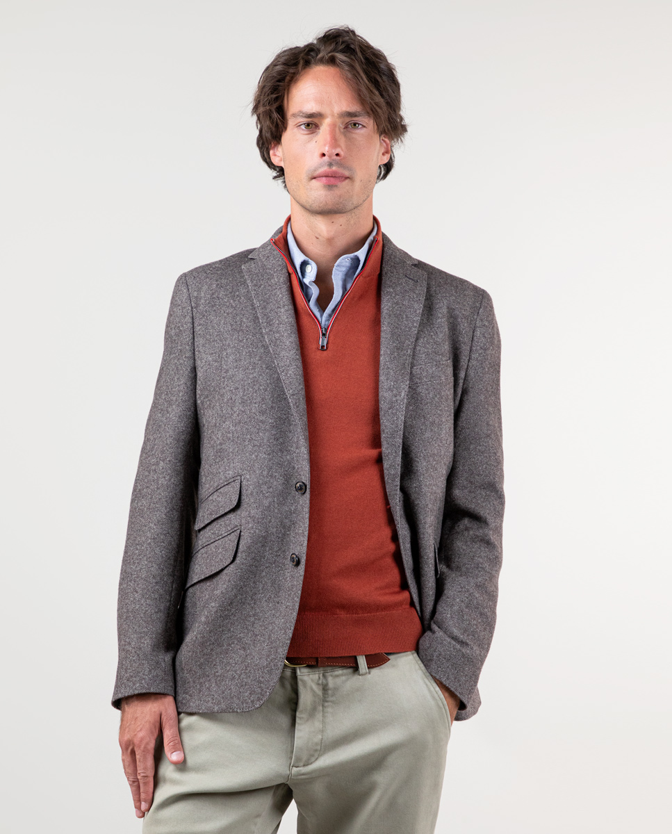Brown Recycled Wool Panama Blazer