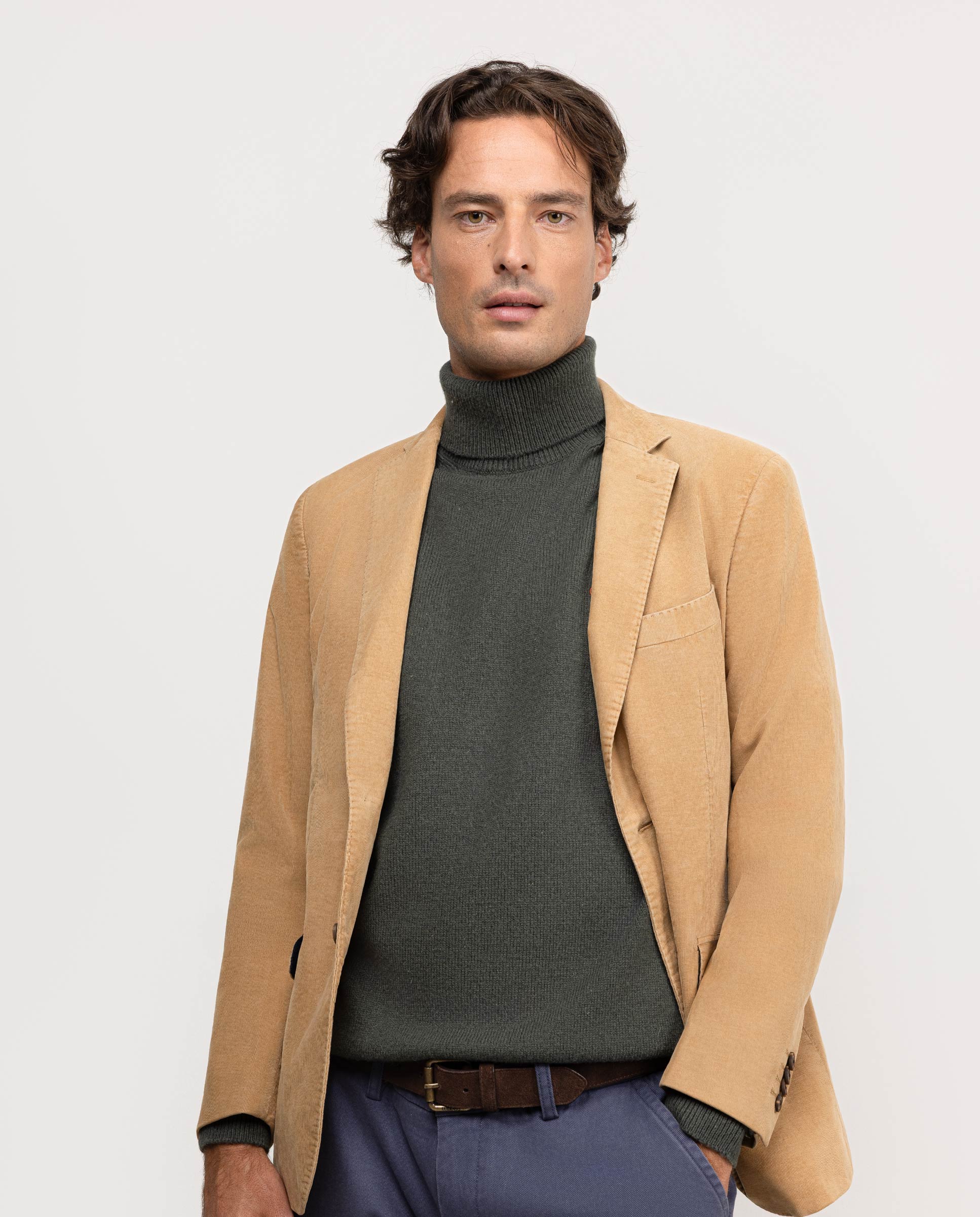 Beige Garment-Dyed Corduroy Jacket