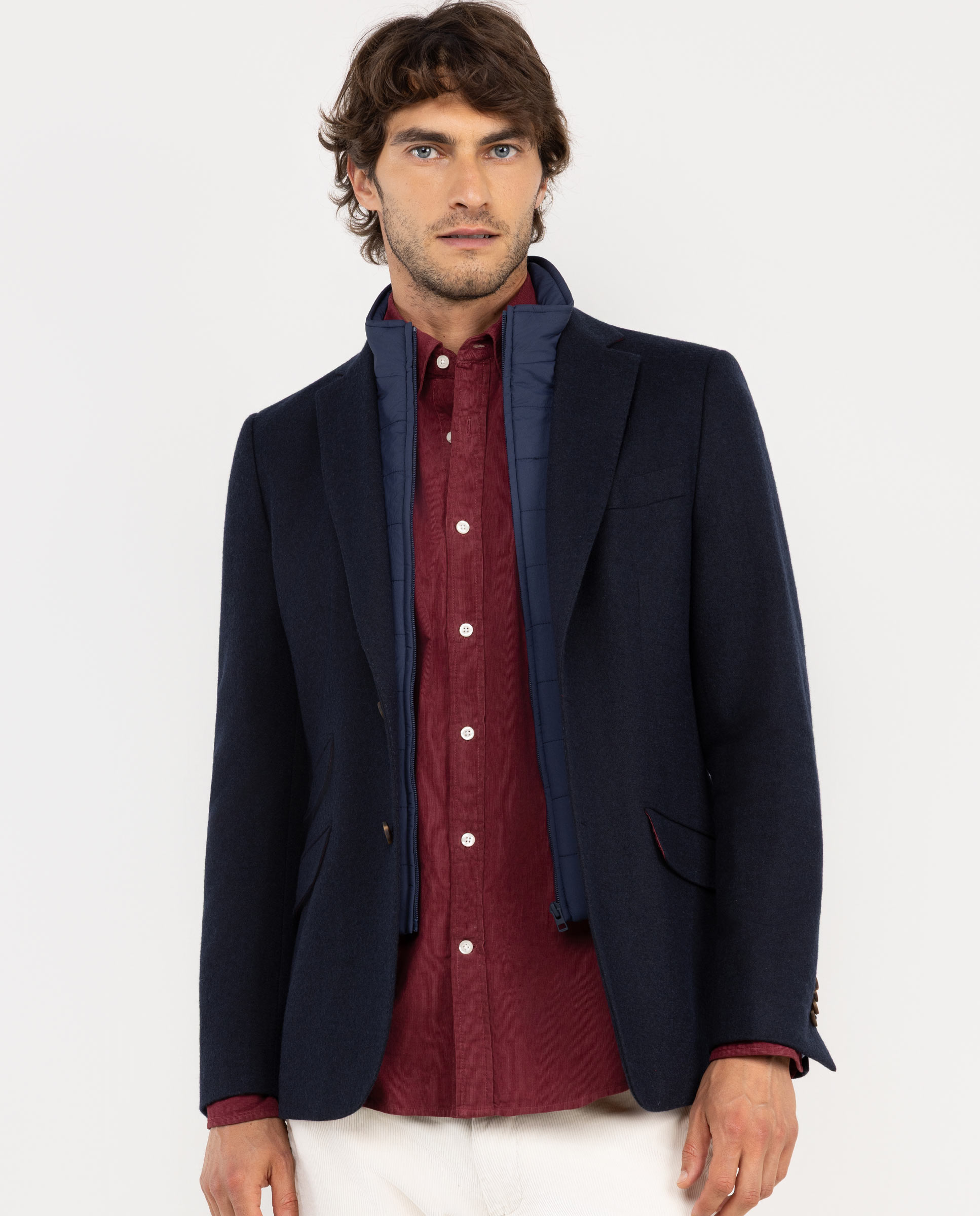 Navy Wool Knit Jacket W Removable Lining