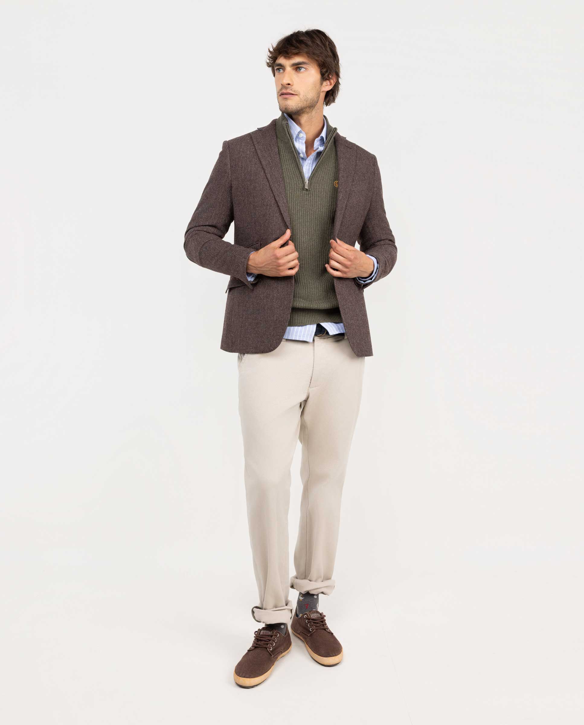 Maroon Wool Herringbone Jacket