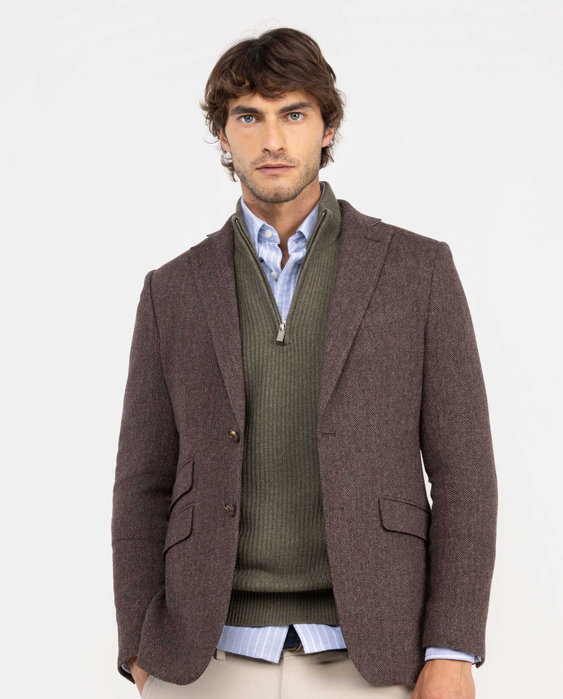 Maroon Wool Herringbone Jacket
