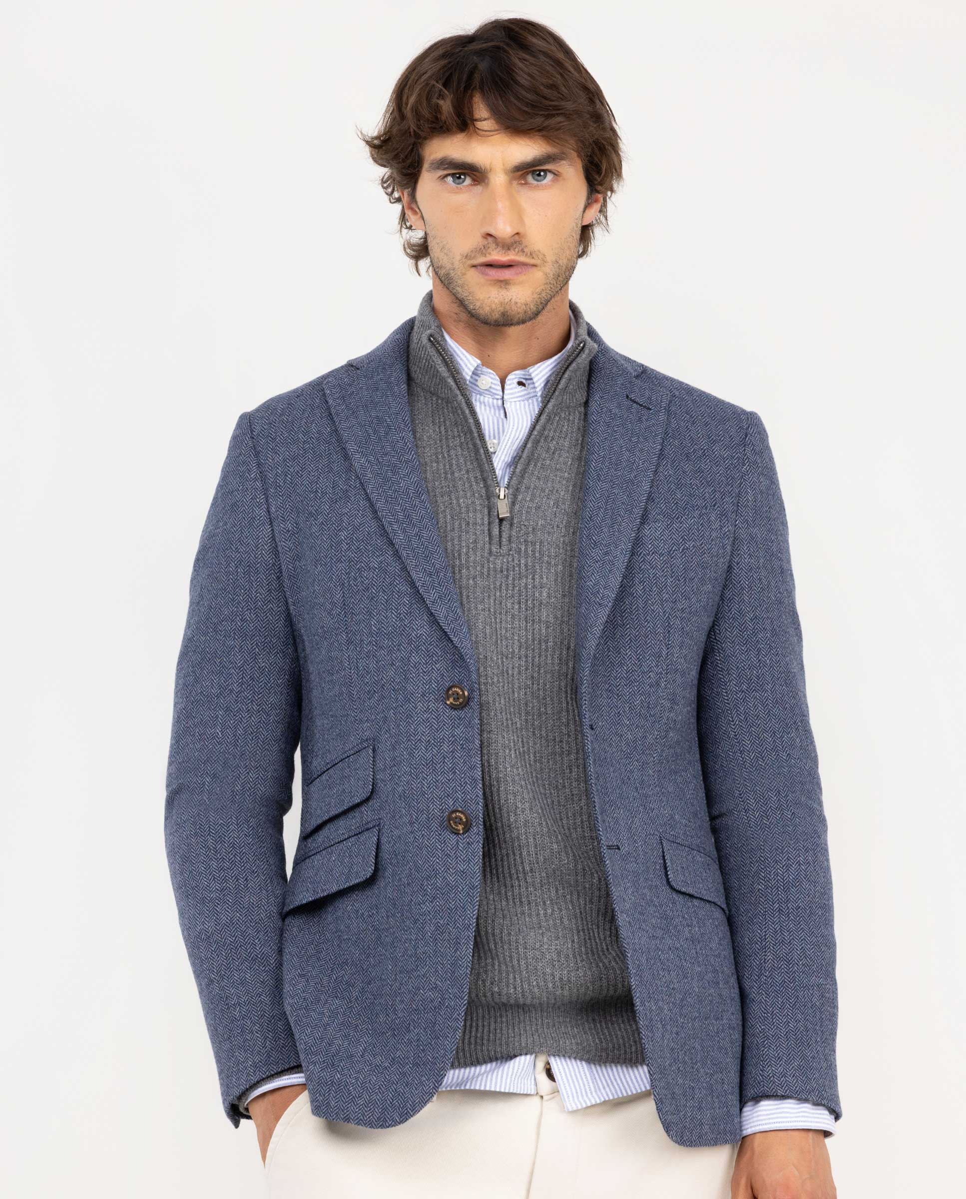 Blue Wool Herringbone Jacket