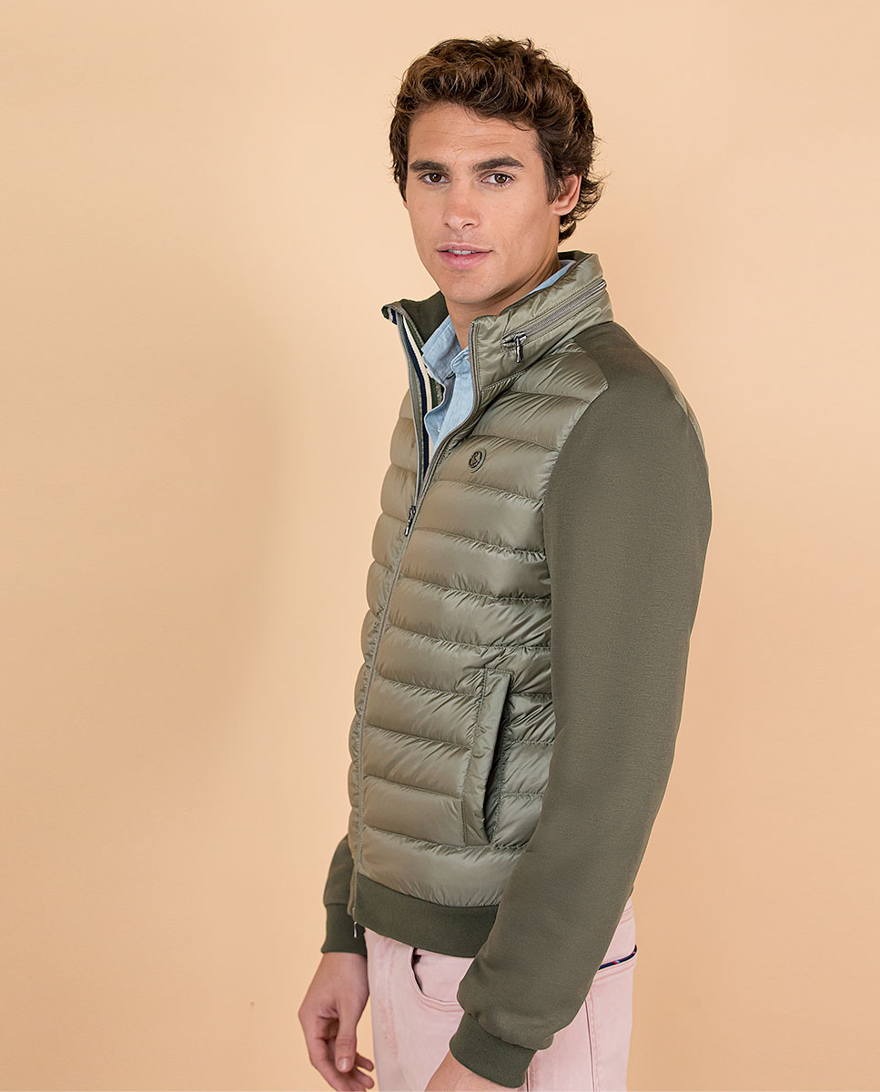 Khaki Quilted Jacket W Knitted Sleeves  