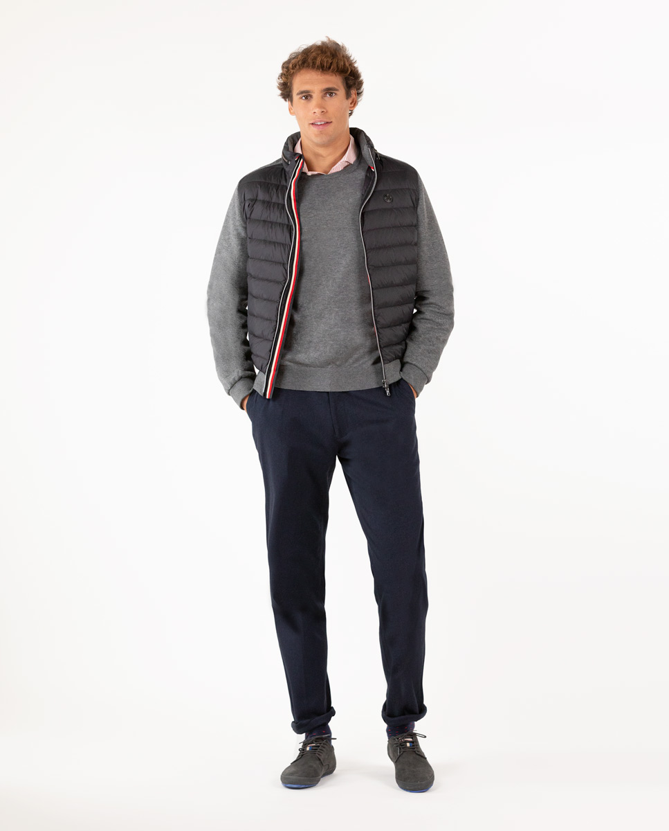 Black Puffer Jacket with Knitted Sleeves