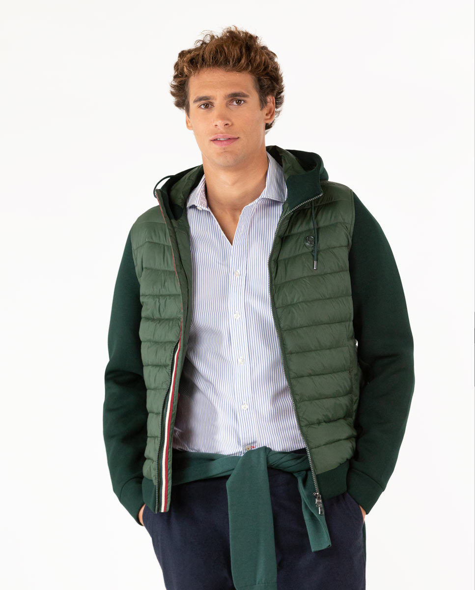Khaki Green Hooded Jacket with Neoprene Sleeves