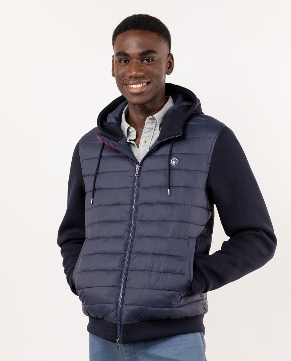 Cazadora Capucha Mangas Neopreno Marino