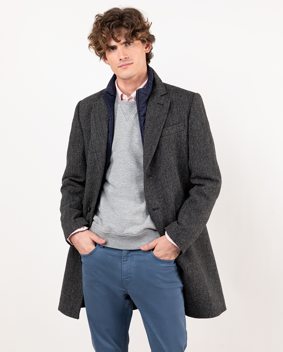 Abrigo Paño Espiga Gris