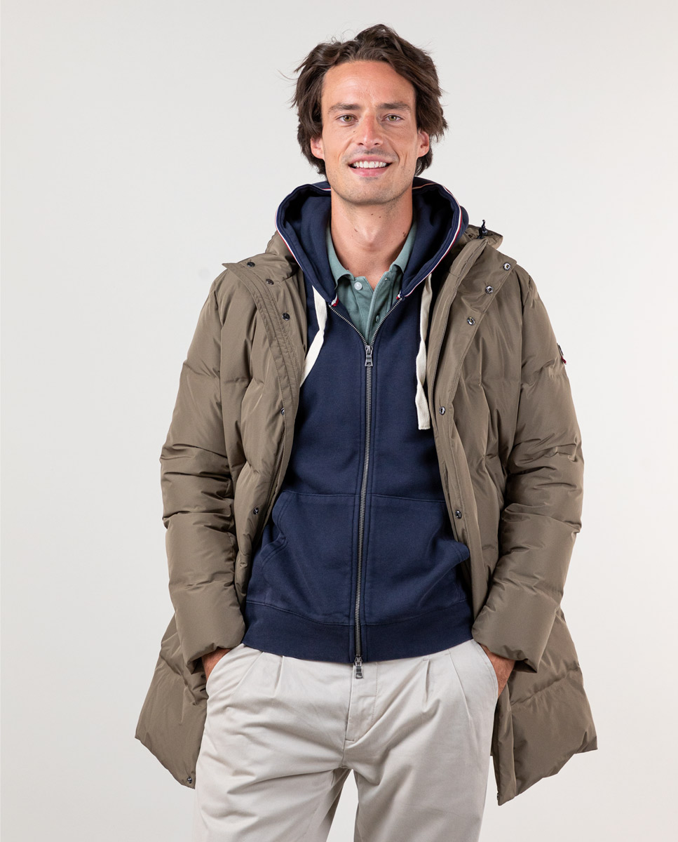 Abrigo Largo Plumas Tostado