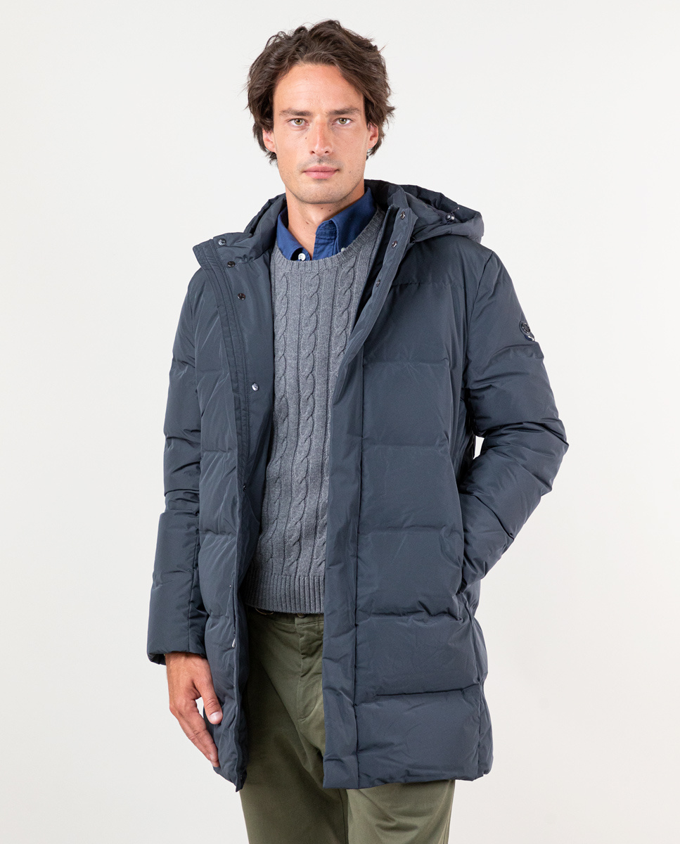 Abrigo Largo Plumas Gris