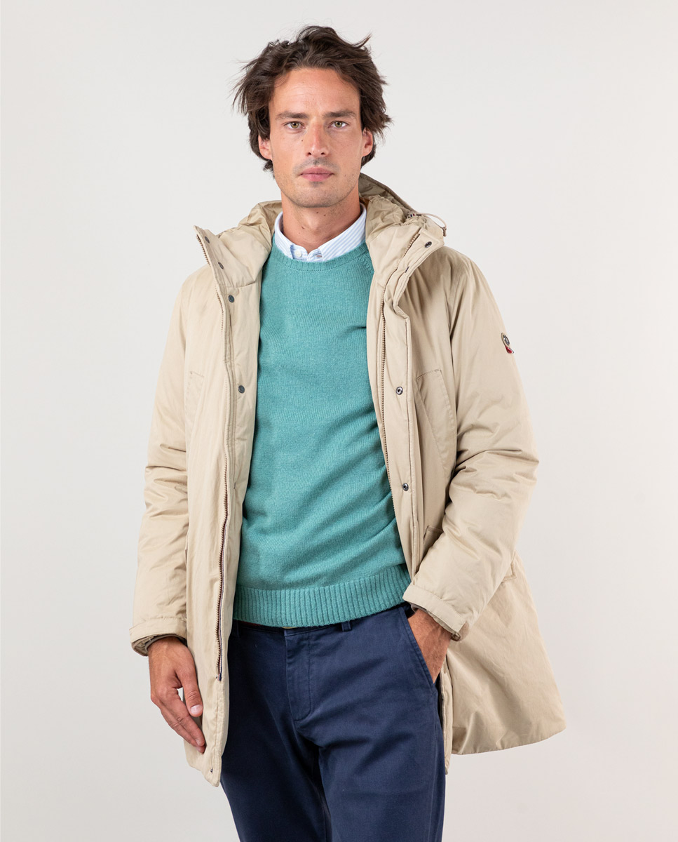 Beige Casual Parka W Hood
