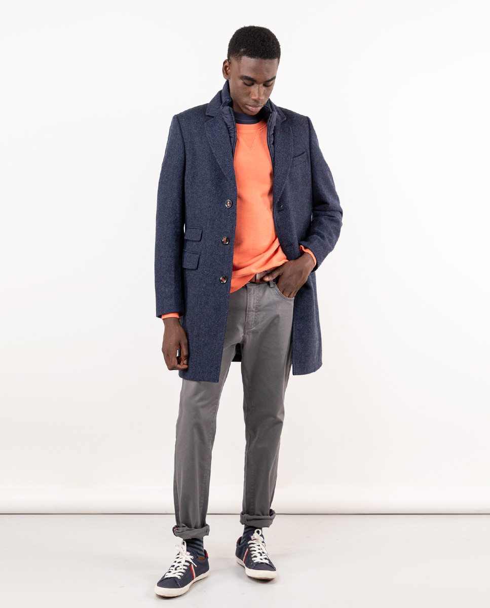 Abrigo Paño Espiga Marino