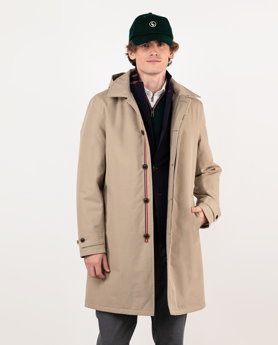 Gabardina Acolchada Capucha Beige