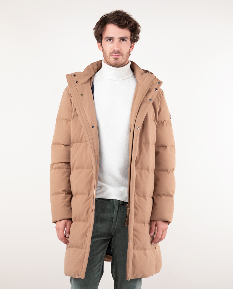 Long Quilted Beige Flannel Coat