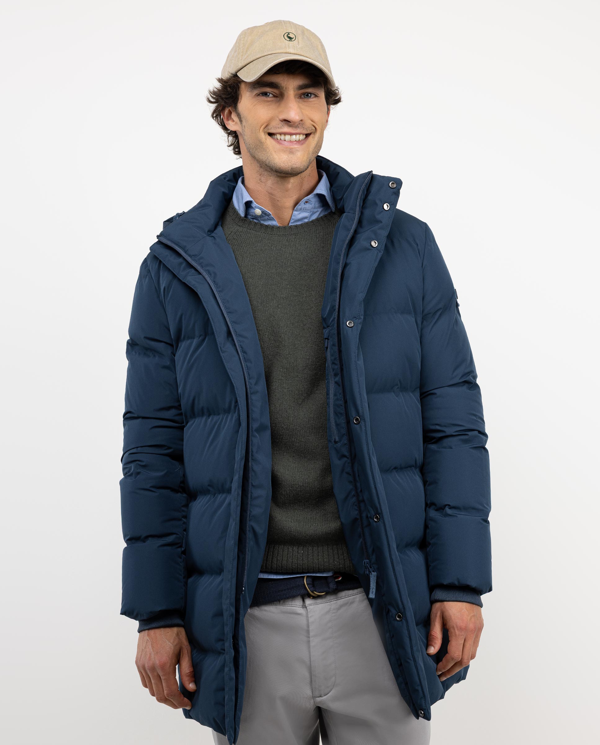 Abrigo Plumas Largo Azul