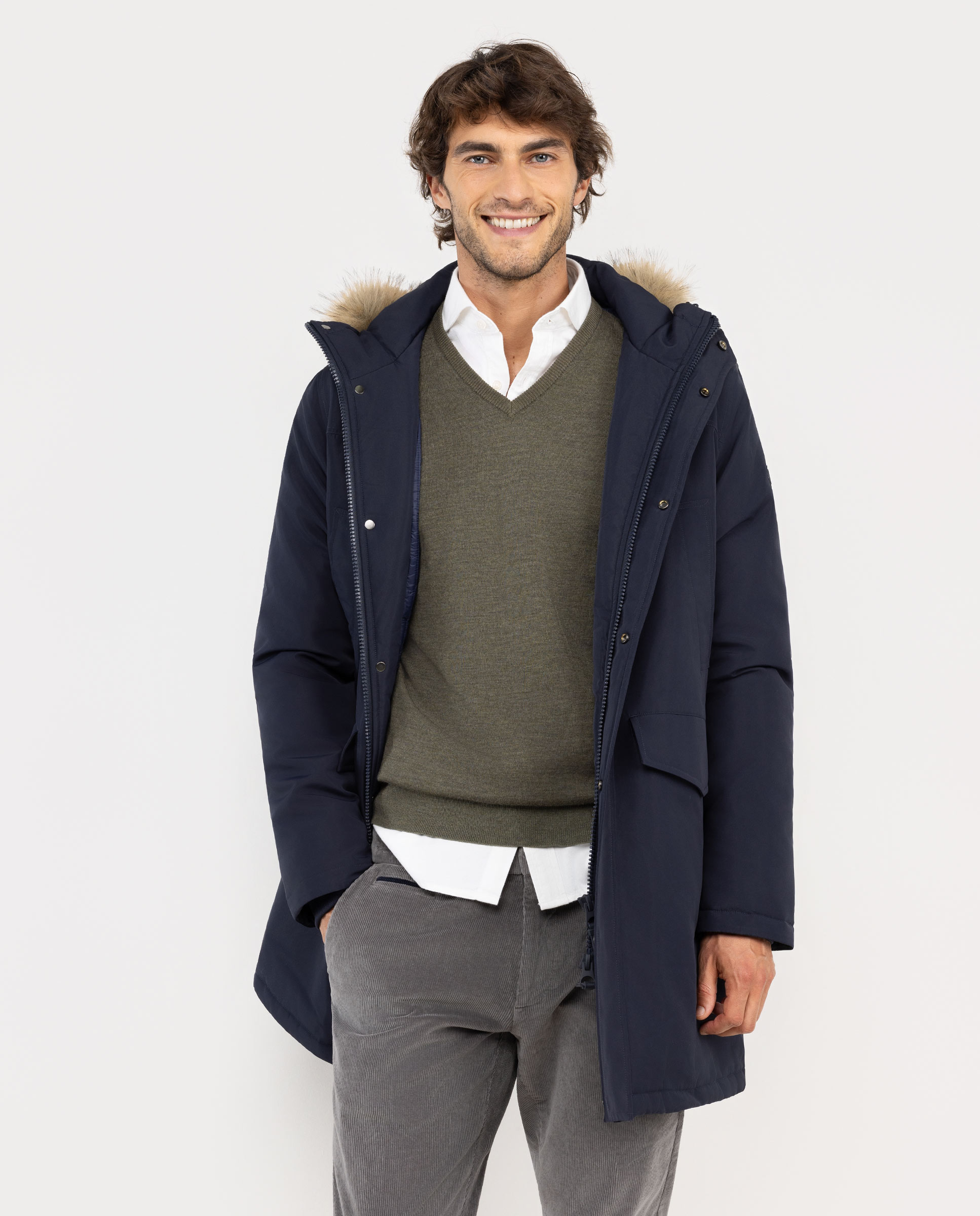 Long Navy Coat W Fur Hood