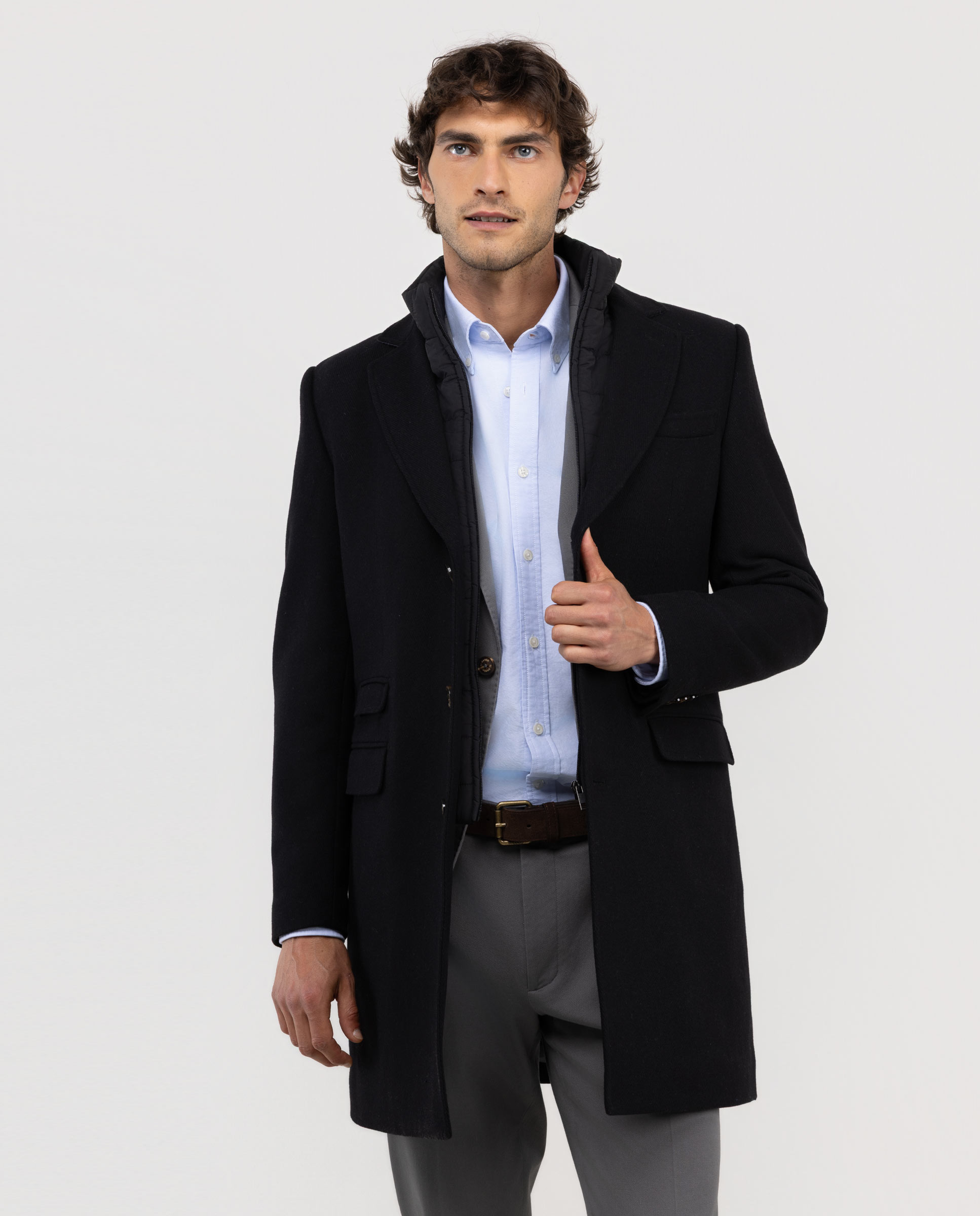 Solid-Coloured Black Woollen Coat