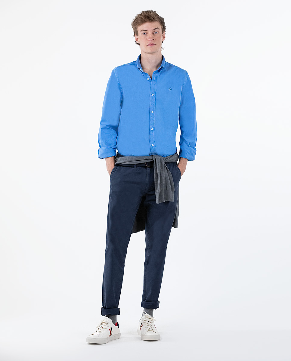 Garment Dyed Light Blue Twill Shirt