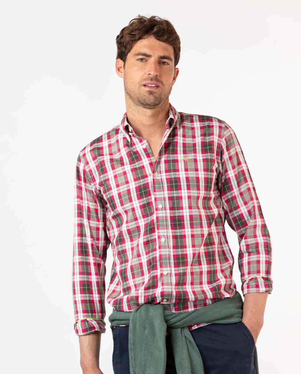 Pink Tartan Shirt W Pistachio Outline
