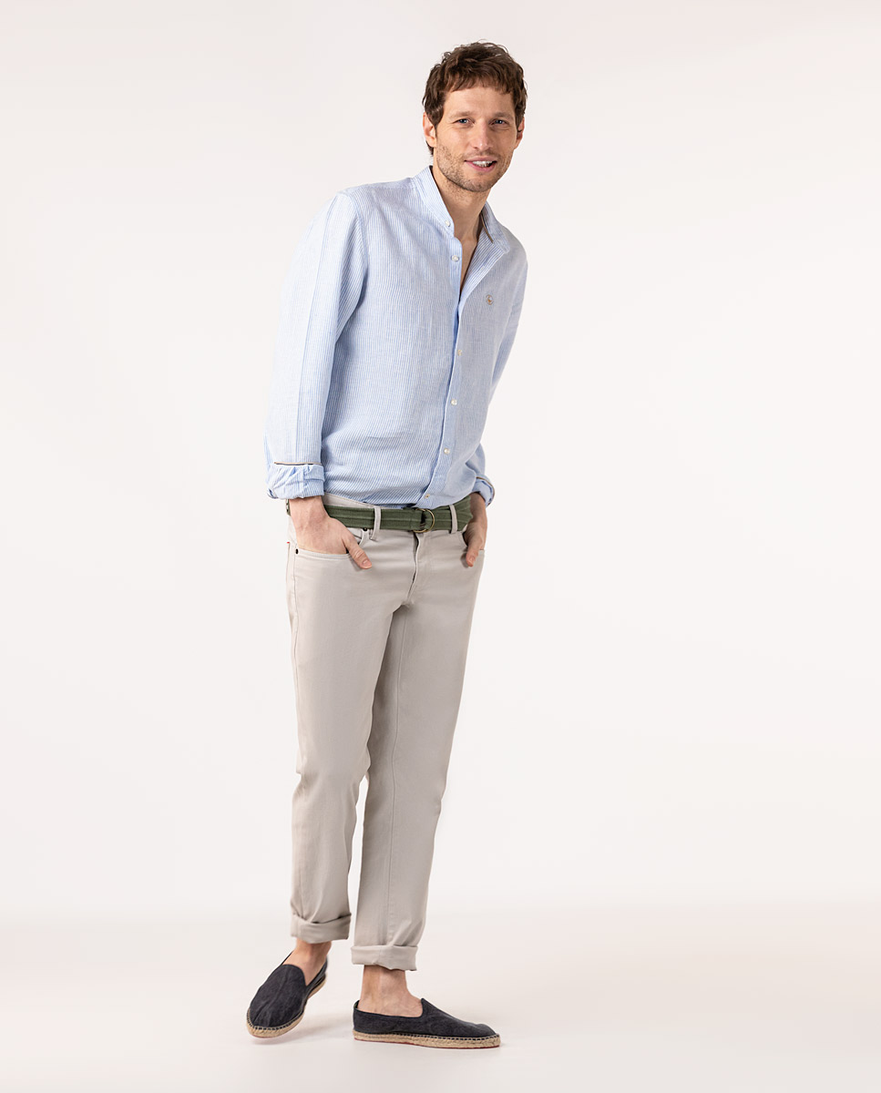 Striped Shirt W Mandarin Collar 