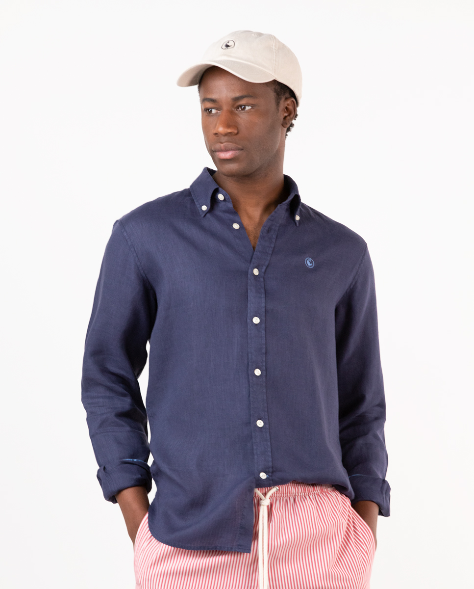 Camisa Lino Garment Dyed Marino