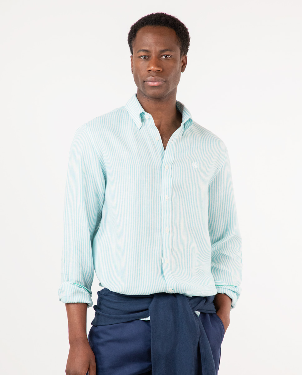 Green Striped Linen Shirt