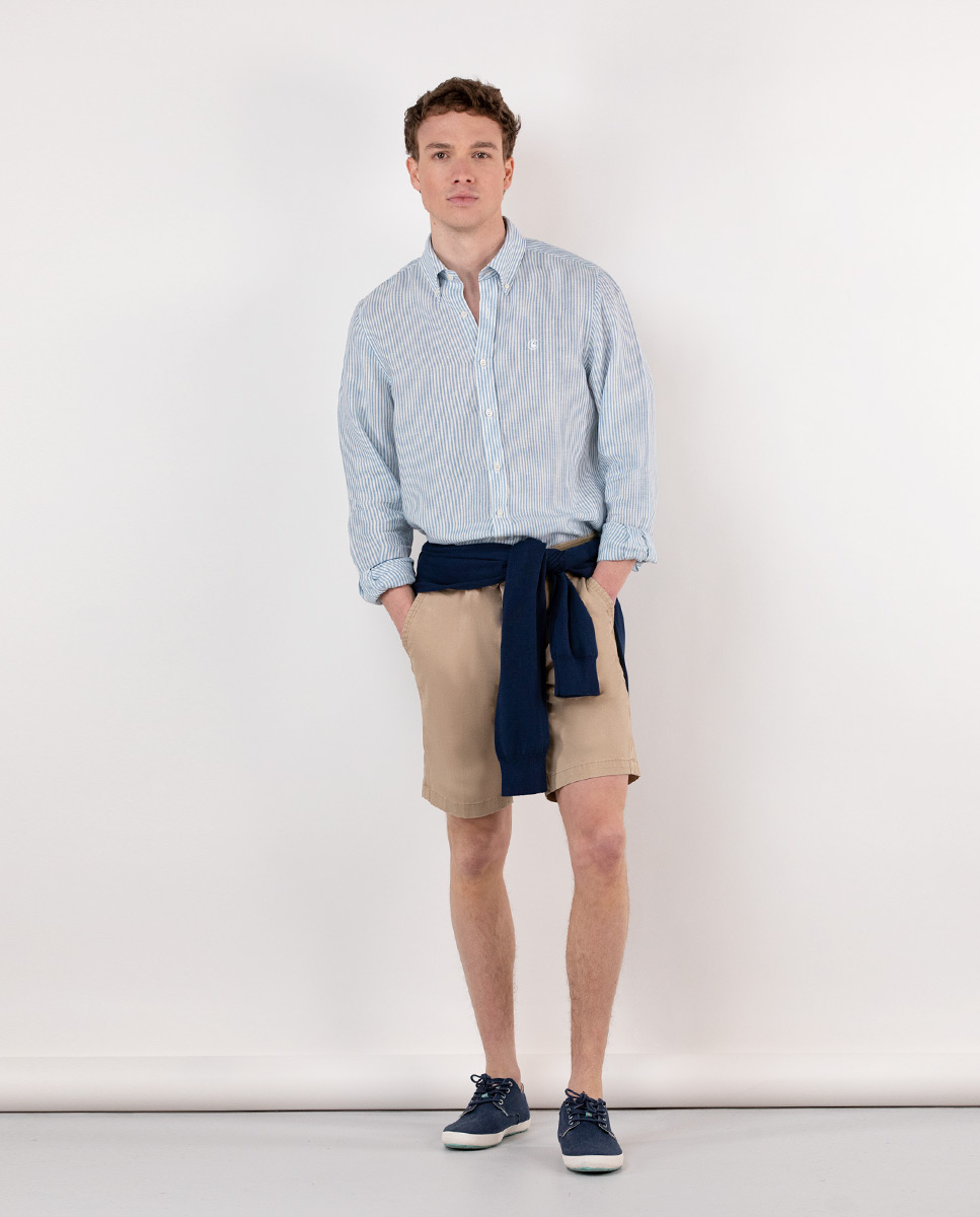 Navy Striped Linen Shirt