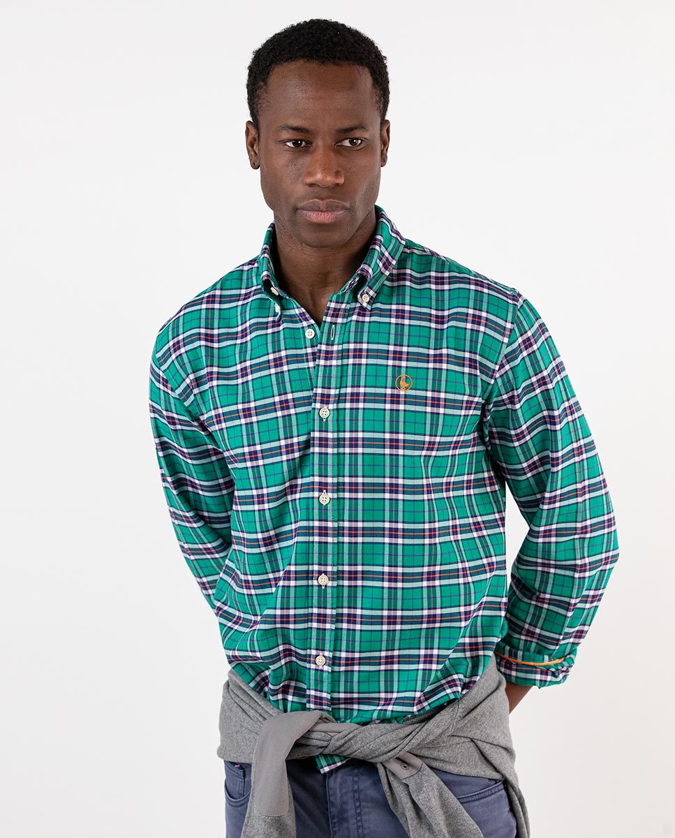 Green Check Shirt W Orange Outline