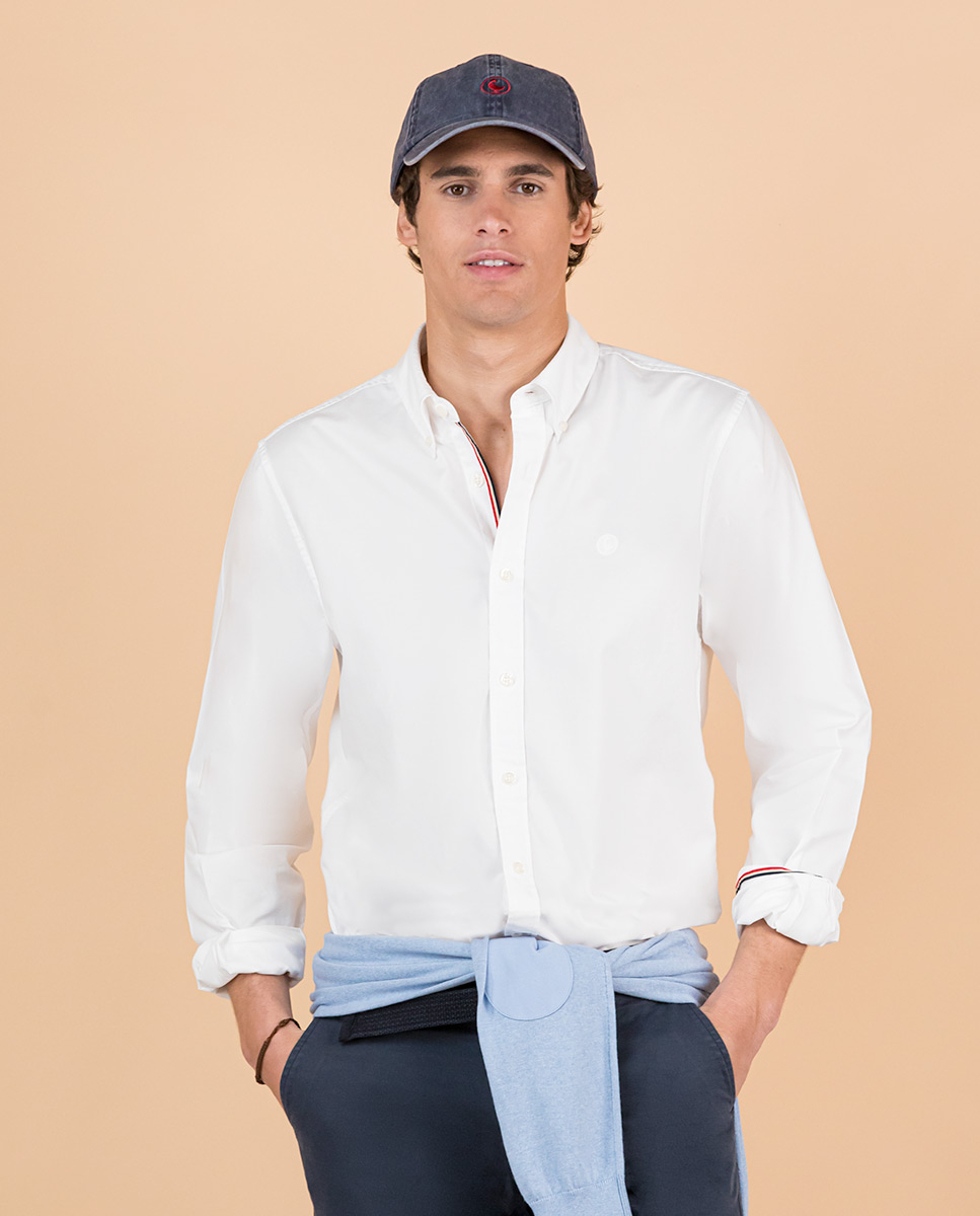 White Pinpoint Flag Shirt