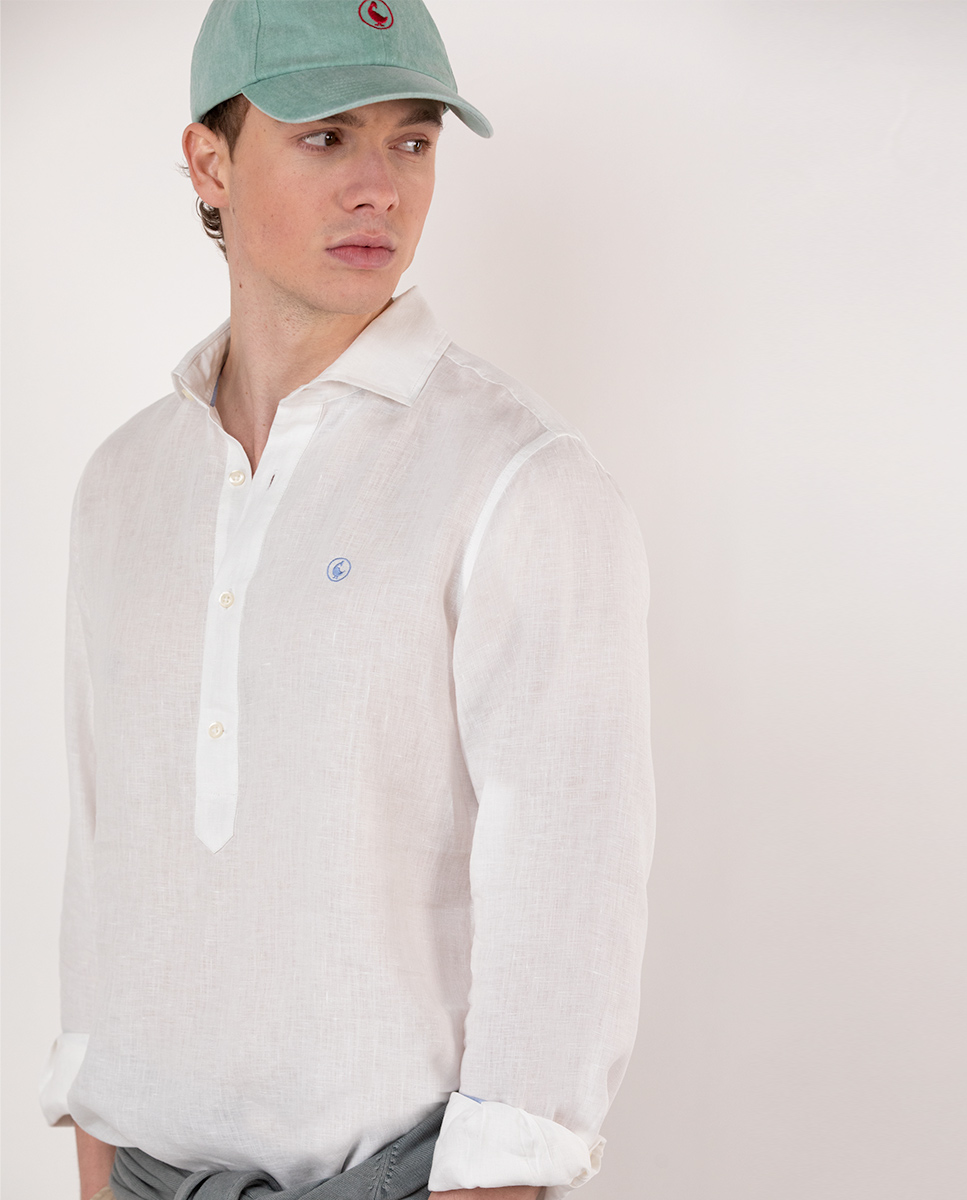 White Linen Popover Shirt