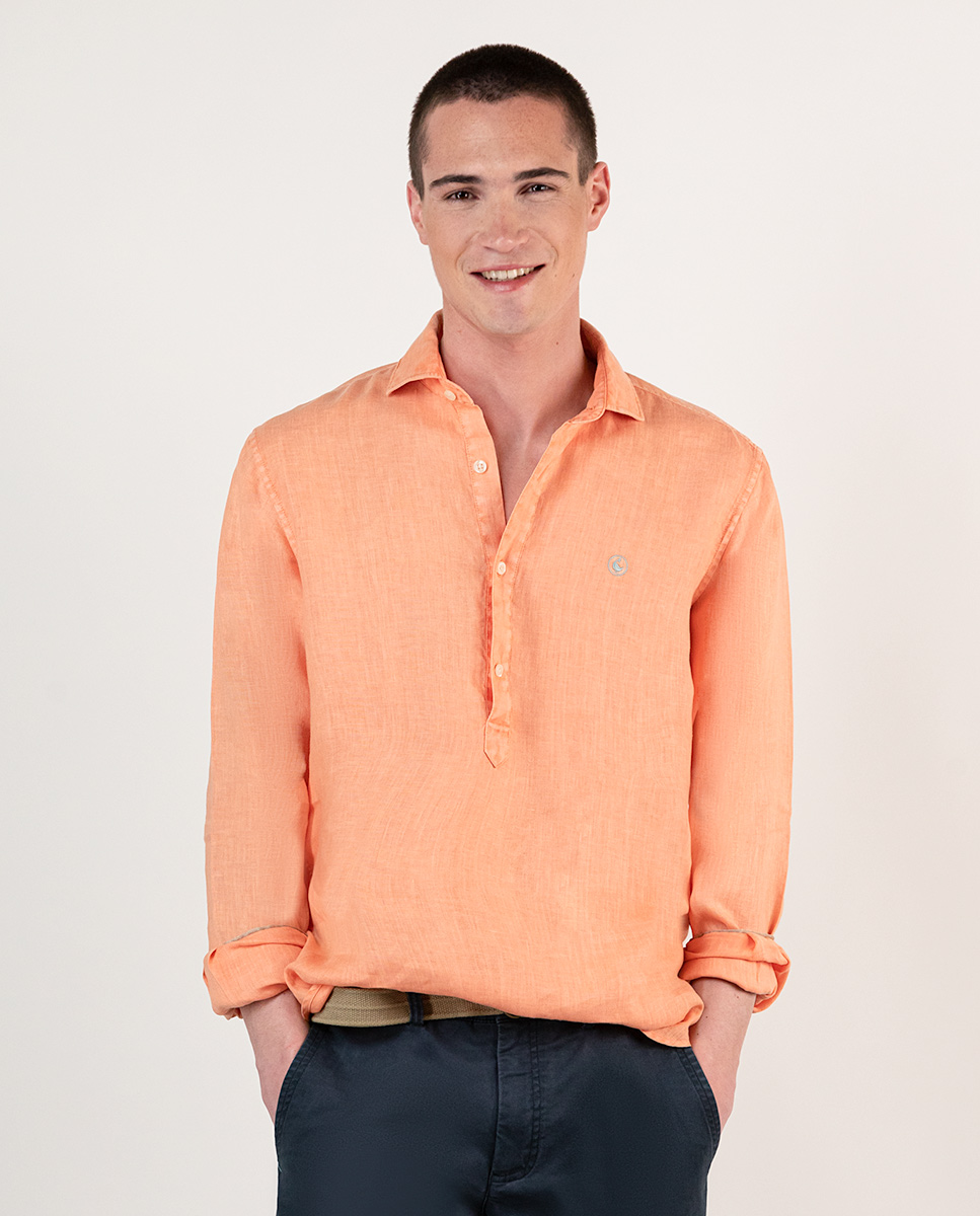 Camisa Popover Lino Mandarina