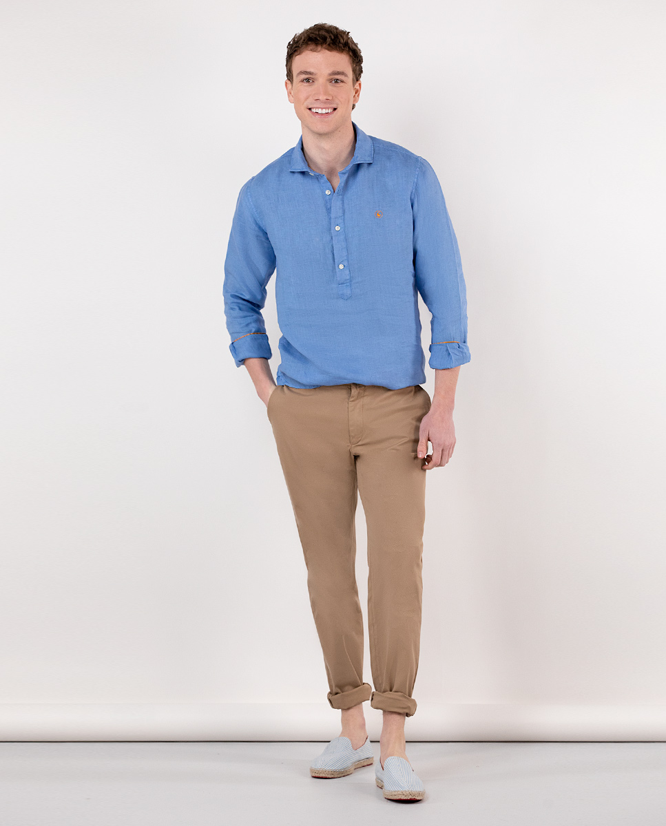 Blue Linen Popover Shirt