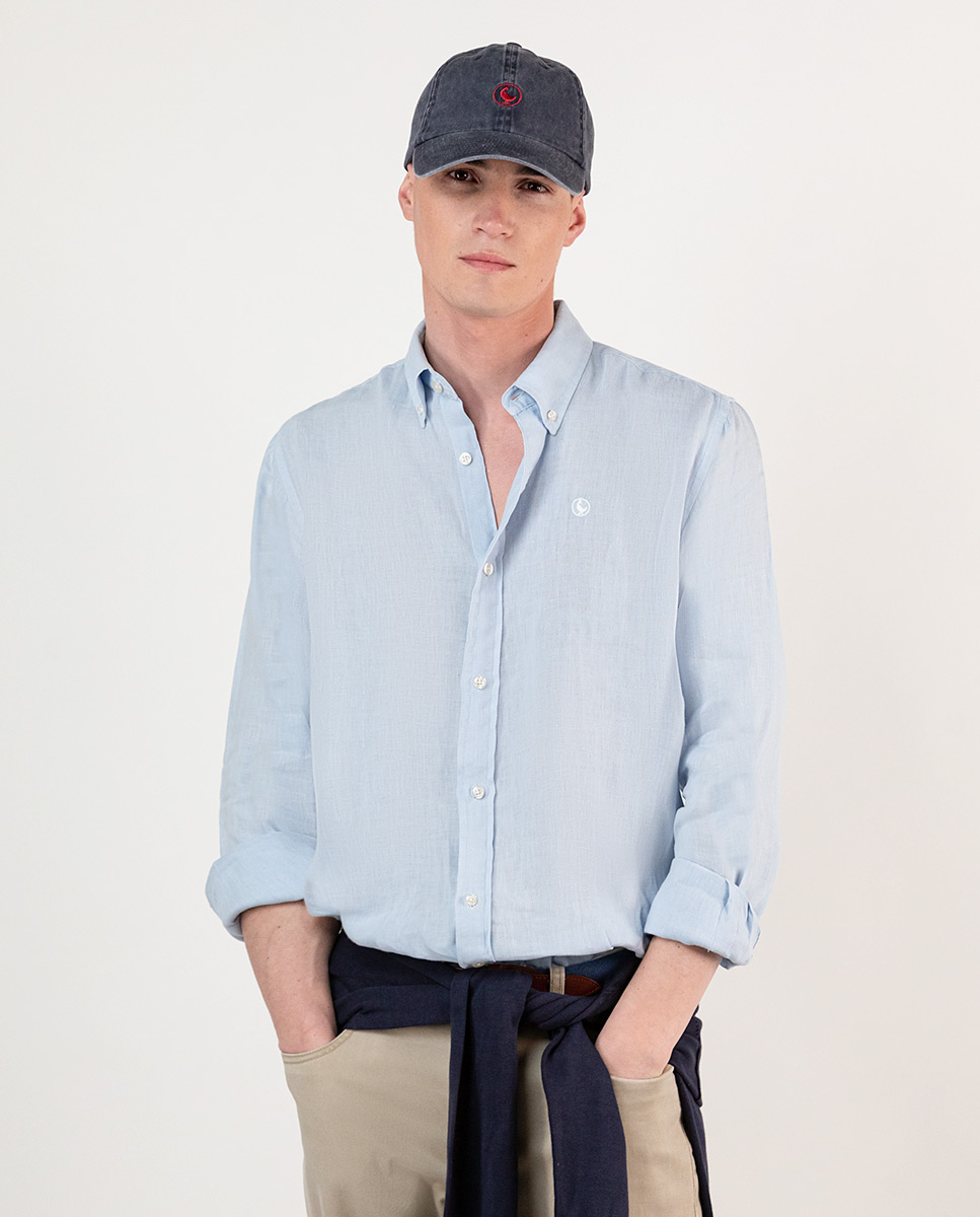 Camisa Lino Garment Dyed Celeste