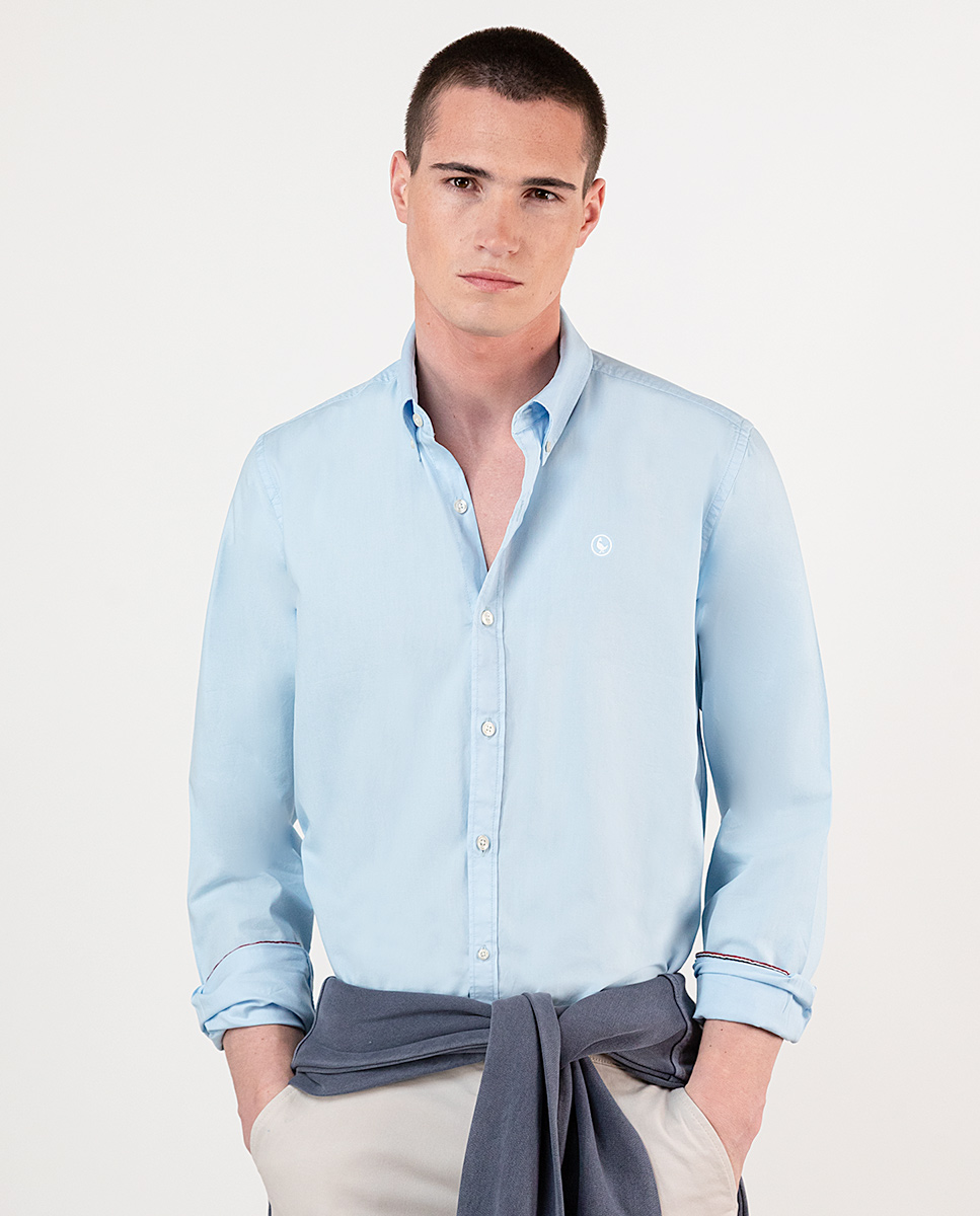 Camisa Algodón Garment Dyed Celeste